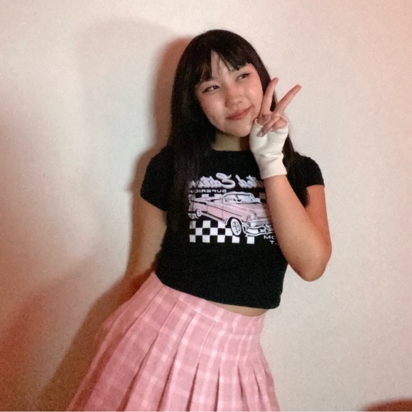 Light pink plaid pleated mini skirt - Picture 5 of 5